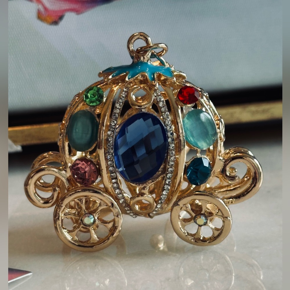 Gold and Blue Carriage crystal Charm Pendant